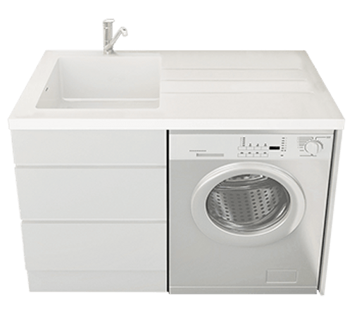 Nugleam All In One Left Hand Laundry Unit w/Overflow 1200mm White 1TH [156569]